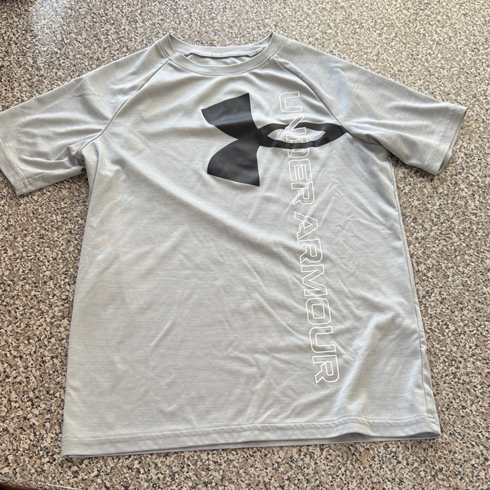 Under Armour Kids Gray Tee with Bold Black Logo